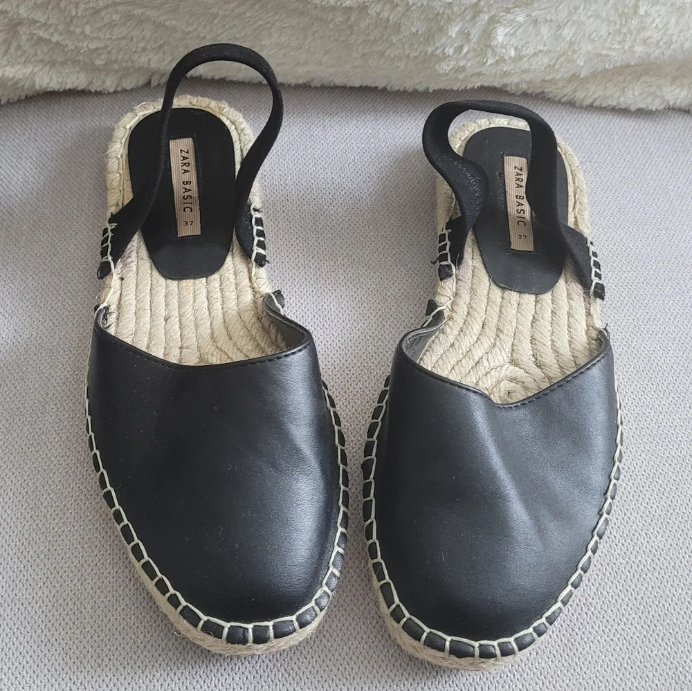 Zara Size 37 Black Espadrille Sandals